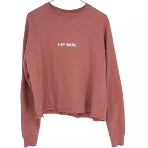 Brunette The Label Pink Hey Babe Cropped Crewneck Sweatshirt S/M